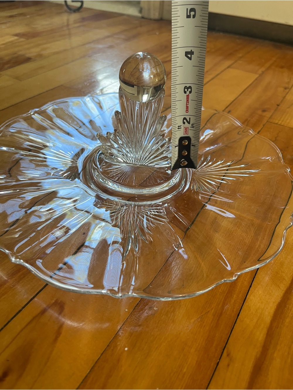 Vintage Fostoria Glass Art Deco FLAME Pattern Handled Lunch Tray Platter - Picture 10 of 14
